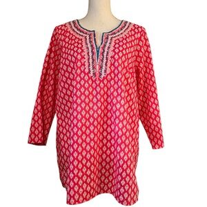 Talbots Pink, Blue and White Patterned Embroidered Tunic Size Large